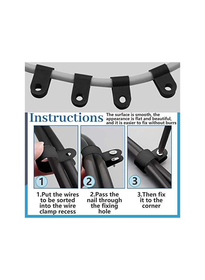 S-TOP 120Pcs 1/4 Inch Black Nylon Screw Mounting R-Type Cable Clip Wire Clamp with 120Pcs Screws for Wire, Cable, Conduit and Cable Conduit Kit (Black) - Image 3