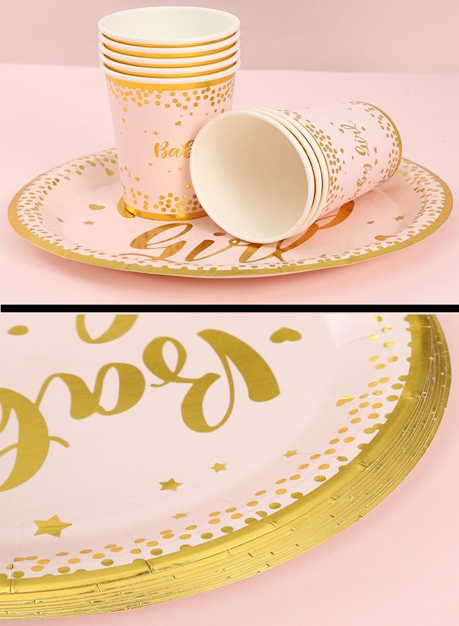90 Piece Hot Stamped Disposable Birthday Tableware Set Light Pink Hot Rose Gold