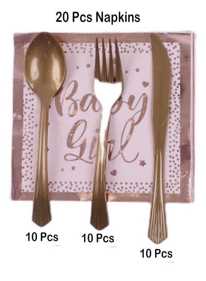 90 Piece Hot Stamped Disposable Birthday Tableware Set Light Pink Hot Rose Gold