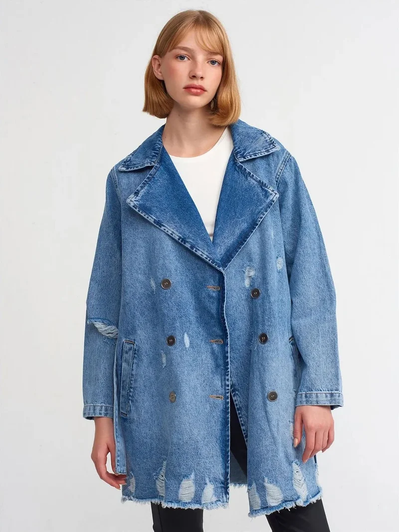 ديلفين Dilvin Long Cotton Denim Trench Coat