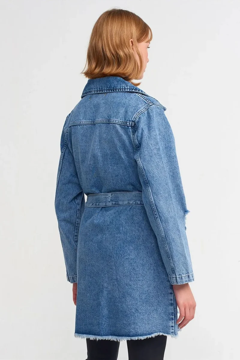 ديلفين DILVIN Long Cotton Denim Trench Coat