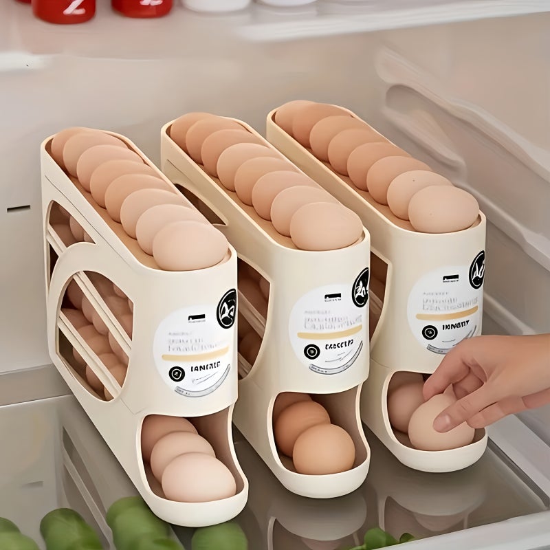 4-Tier Rolling Egg Rack - Space-Saving Side Door Design, Holds 30 Eggs, Smooth Glossy End, Convenient Handle | Suitable for Kitchen And Refrigerator Storage | Modern Kitchen Accessory | Durable Plastic Material - Image 5