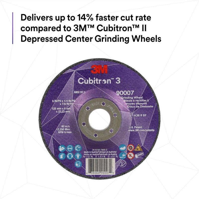 3M Cubitron 3 Depressed Center Grinding Wheel, 90002, 36+, T27, 4-1/2 in x 1/4 in x 5/8 in-11, Pack of 10, ANSI, Precision Shaped Grain, Beveling, Weld Grinding, Heavy Deburring, Slag Removal - Image 2