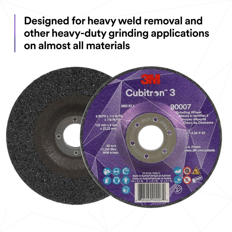 3M Cubitron 3 Depressed Center Grinding Wheel, 90002, 36+, T27, 4-1/2 in x 1/4 in x 5/8 in-11, Pack of 10, ANSI, Precision Shaped Grain, Beveling, Weld Grinding, Heavy Deburring, Slag Removal - Image 5