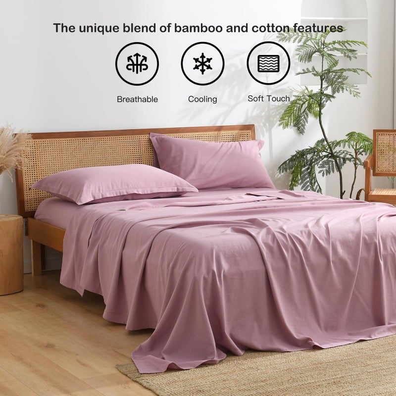 Pandatex Lilac King Size Size 4 قطع ورقة صفائح تبريد للنوم الساخن رايون الكتان المشتقة من صفائح مزيج من القطن الخيزر - Image 3