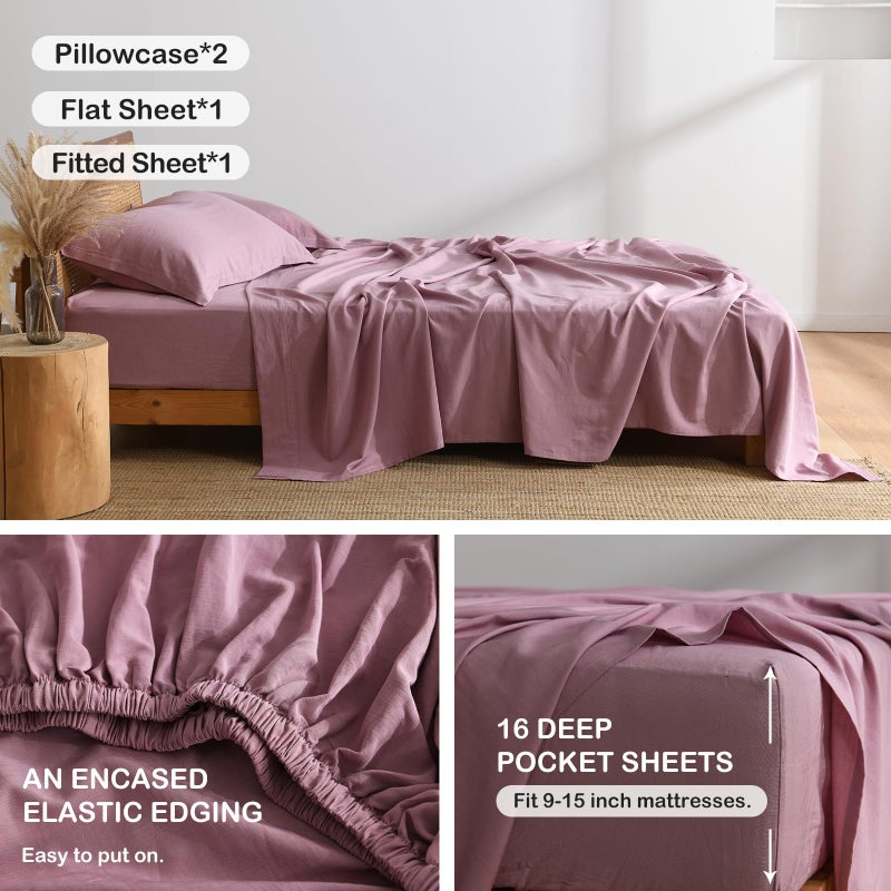 Pandatex Lilac King Size Size 4 قطع ورقة صفائح تبريد للنوم الساخن رايون الكتان المشتقة من صفائح مزيج من القطن الخيزر - Image 5