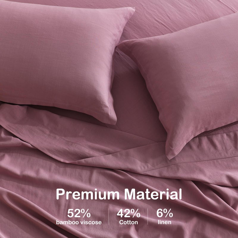 Pandatex Lilac King Size Size 4 قطع ورقة صفائح تبريد للنوم الساخن رايون الكتان المشتقة من صفائح مزيج من القطن الخيزر - Image 2