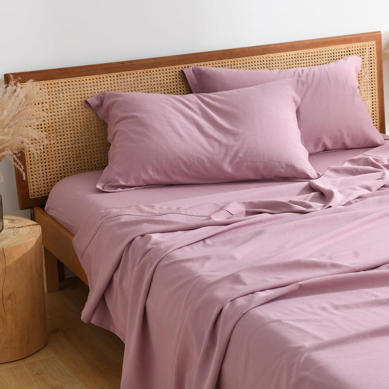 Pandatex Lilac King Size Size 4 قطع ورقة صفائح تبريد للنوم الساخن رايون الكتان المشتقة من صفائح مزيج من القطن الخيزر - Image 1