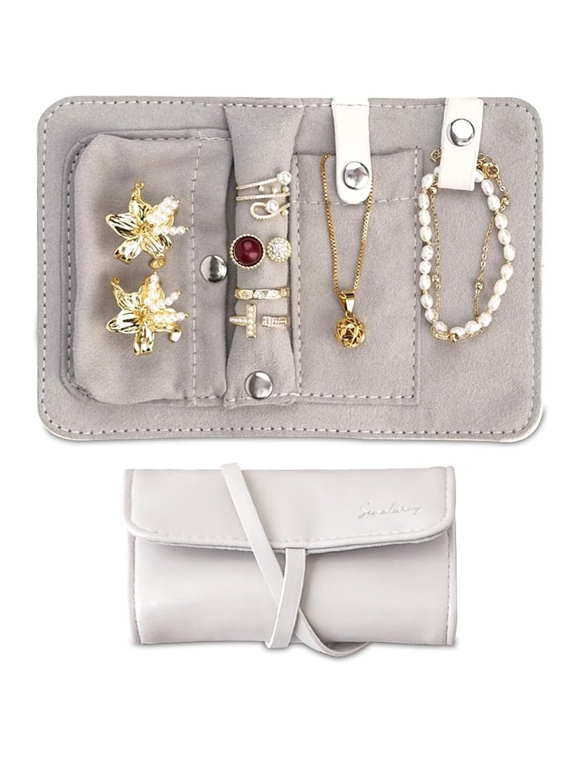 SYOSI Travel Jewelry Organizer Case Leather Jewelry case, Collapsible Jewelry Roll Leather Jewelry Storage Bags for Women Portable Travel Jewelry Storage Bag for Necklaces Earrings Rings Bracelets  - Image 1