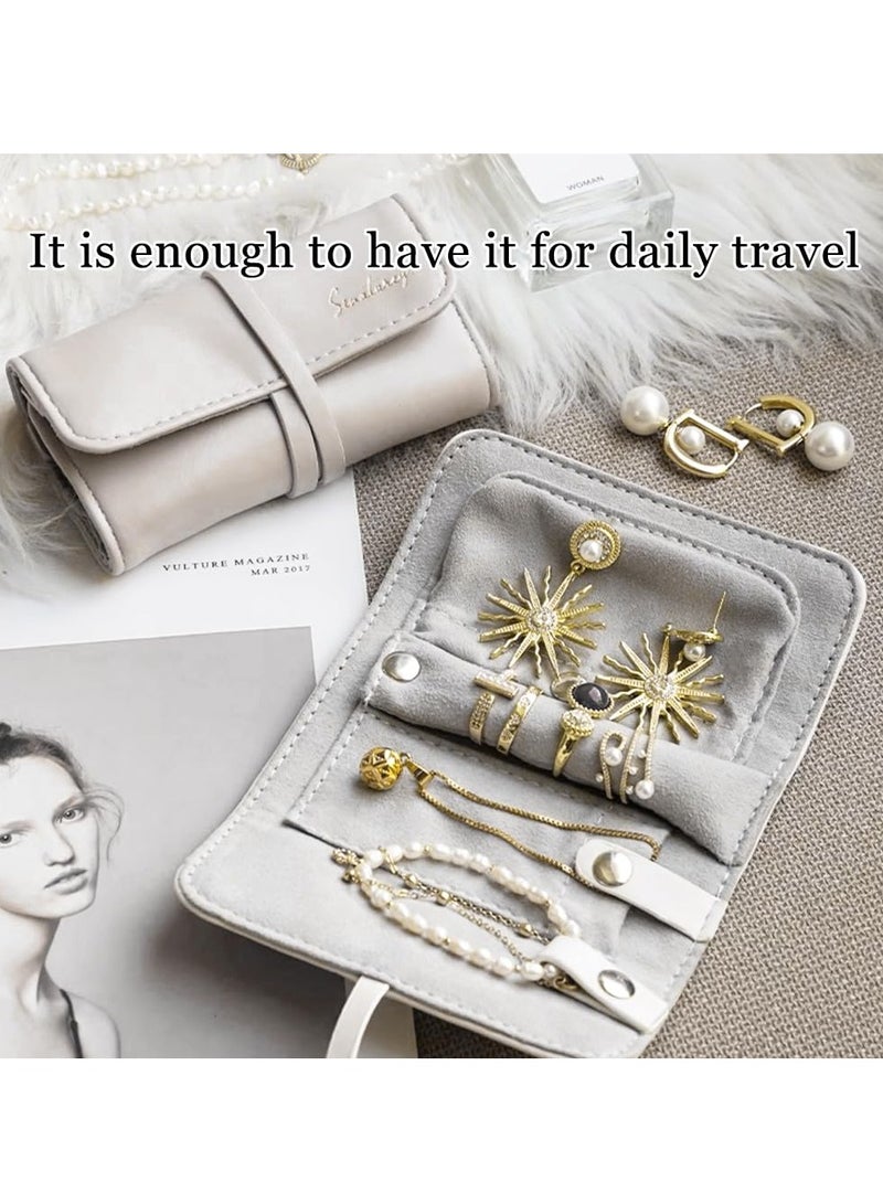 SYOSI Travel Jewelry Organizer Case Leather Jewelry case, Collapsible Jewelry Roll Leather Jewelry Storage Bags for Women Portable Travel Jewelry Storage Bag for Necklaces Earrings Rings Bracelets  - Image 3