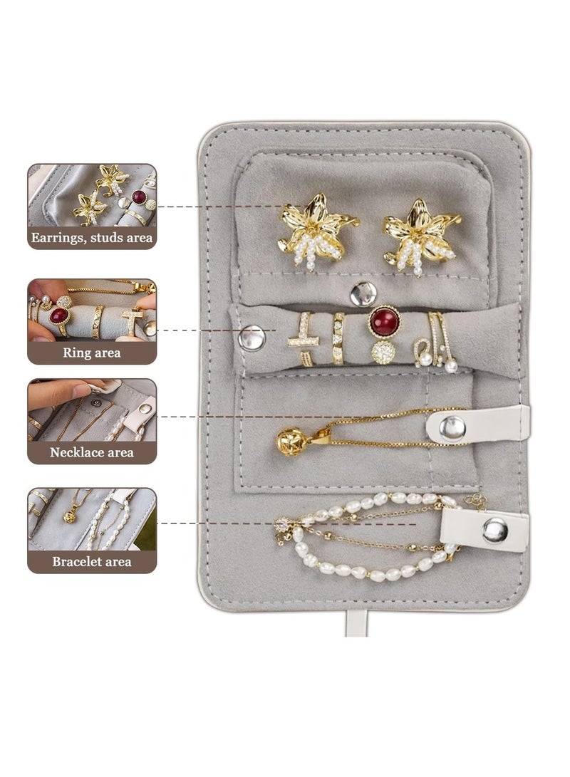 SYOSI Travel Jewelry Organizer Case Leather Jewelry case, Collapsible Jewelry Roll Leather Jewelry Storage Bags for Women Portable Travel Jewelry Storage Bag for Necklaces Earrings Rings Bracelets  - Image 2