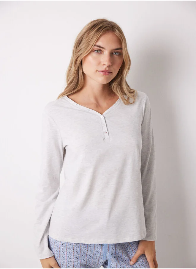 women'secret Grey Long Sleeve Cotton T-Shirt