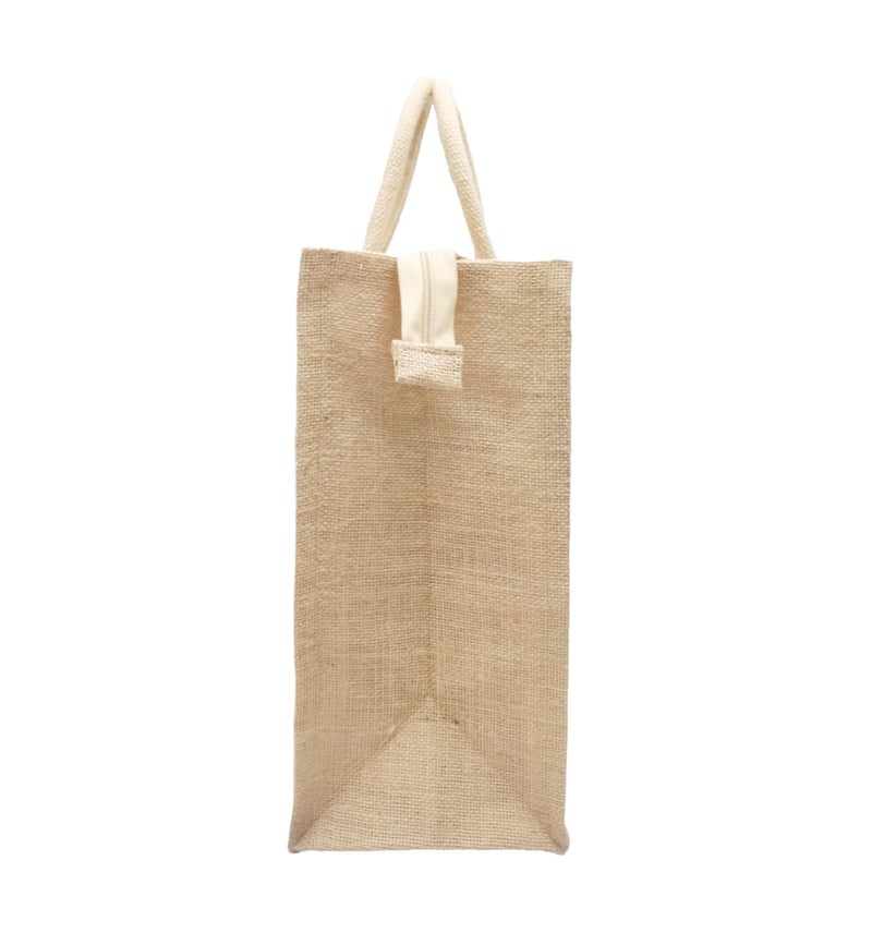 Sangra Multicolour Jute bag for Women and Men Lunch Bag with Zip and Handle (Floral) (Flamingo) - Image 3