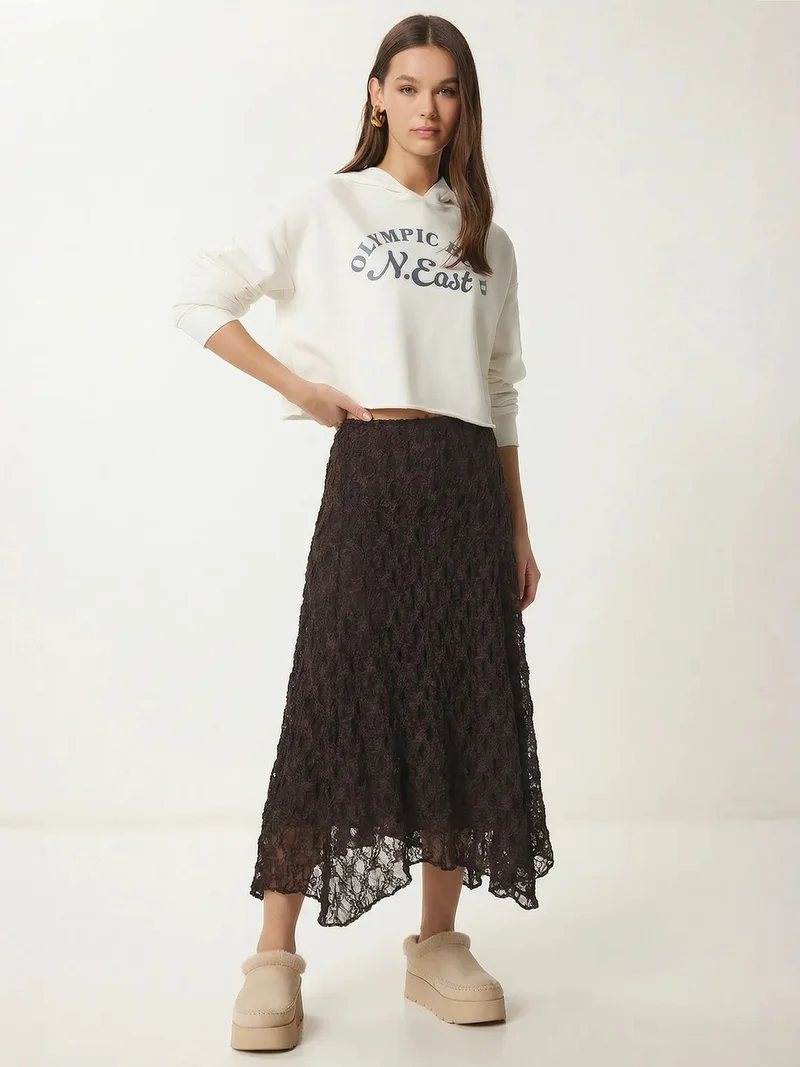 Happiness İstanbul ISTANBUL High Waist Lace Midi Skirt