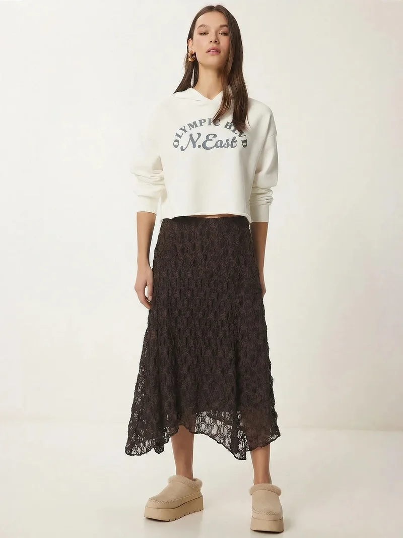 Happiness İstanbul ISTANBUL High Waist Lace Midi Skirt