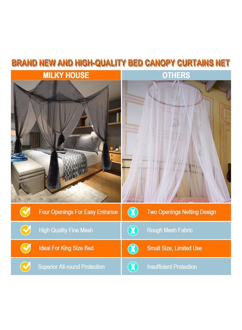 Black Canopy Bed Curtain with 4 Openings for Queen Bed Frame - Mosquito Netting for Adults and Girls - Elegant Canopy Tent for Bedroom Decor and Protection. - Image 5