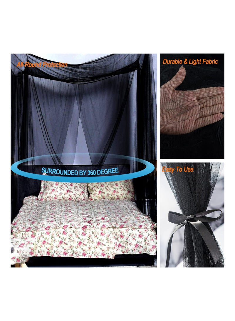 Black Canopy Bed Curtain with 4 Openings for Queen Bed Frame - Mosquito Netting for Adults and Girls - Elegant Canopy Tent for Bedroom Decor and Protection. - Image 3