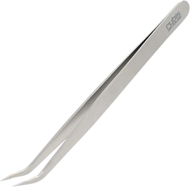 Rubis Volume Rush Stainless Steel Eyelash Tweezers with Angled Tips for Attaching False Eyelashes, 1KVR02,Rubis Switzerland Swiss Made World Renowned Precision