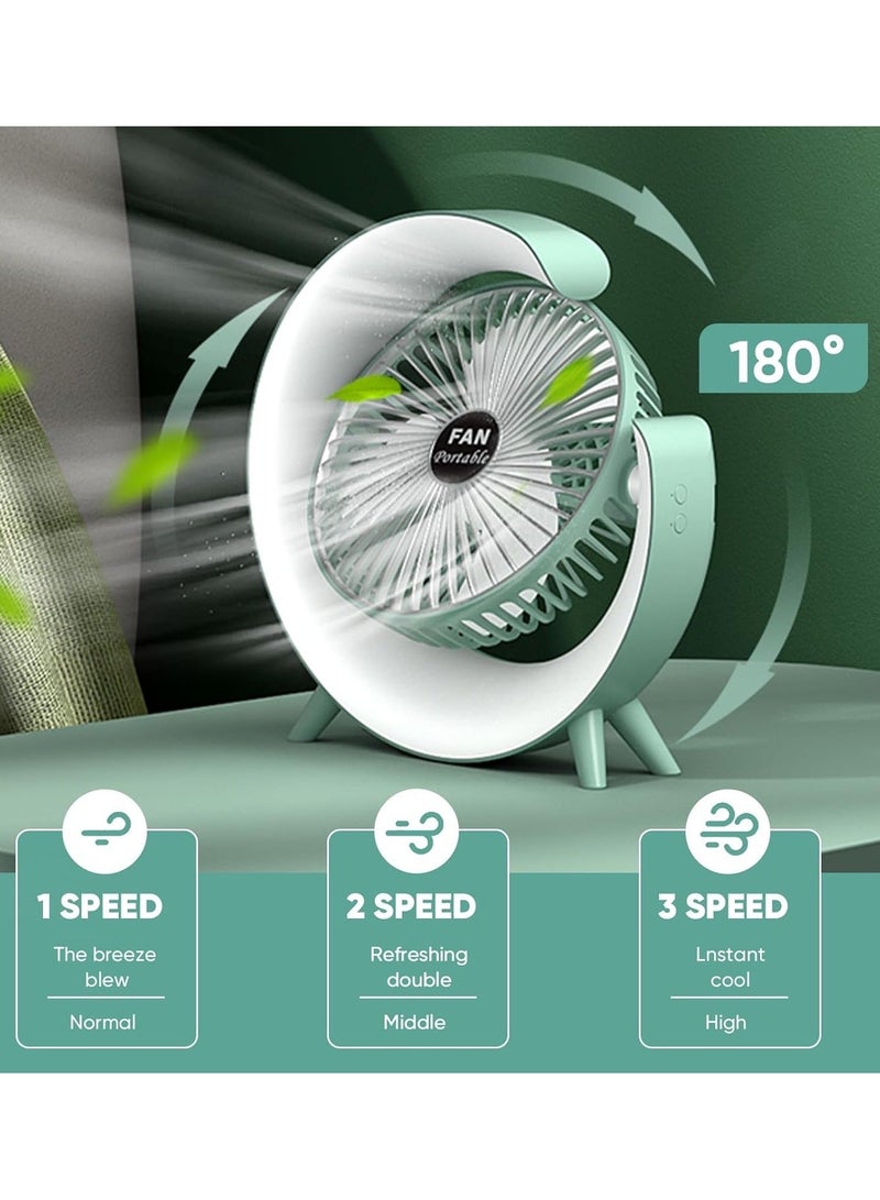 مروحة مكتب USB مزودة بإضاءة RGB مزاجية، مروحة طاولة محمولة هادئة بثلاث سرعات، مروحة قابلة لإعادة الشحن ببطارية 1800 مللي أمبير، مروحة مكتب قابلة للتعديل بزاوية 180 درجة، مروحة صغيرة للمنزل والمكتب وغرفة النوم والأماكن الخارجية (أخضر) - Image 2