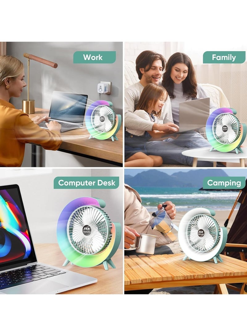 مروحة مكتب USB مزودة بإضاءة RGB مزاجية، مروحة طاولة محمولة هادئة بثلاث سرعات، مروحة قابلة لإعادة الشحن ببطارية 1800 مللي أمبير، مروحة مكتب قابلة للتعديل بزاوية 180 درجة، مروحة صغيرة للمنزل والمكتب وغرفة النوم والأماكن الخارجية (أخضر) - Image 4