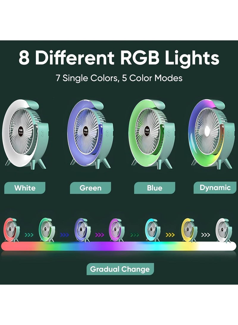 مروحة مكتب USB مزودة بإضاءة RGB مزاجية، مروحة طاولة محمولة هادئة بثلاث سرعات، مروحة قابلة لإعادة الشحن ببطارية 1800 مللي أمبير، مروحة مكتب قابلة للتعديل بزاوية 180 درجة، مروحة صغيرة للمنزل والمكتب وغرفة النوم والأماكن الخارجية (أخضر) - Image 3