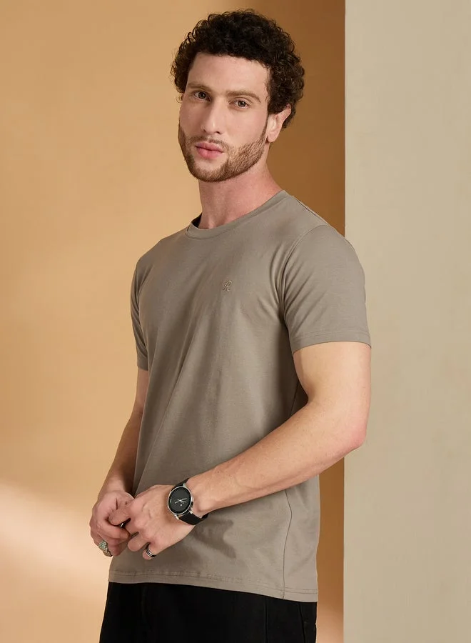 Take Two REPRISE Brown Cotton Blend Round Neck T-Shirt