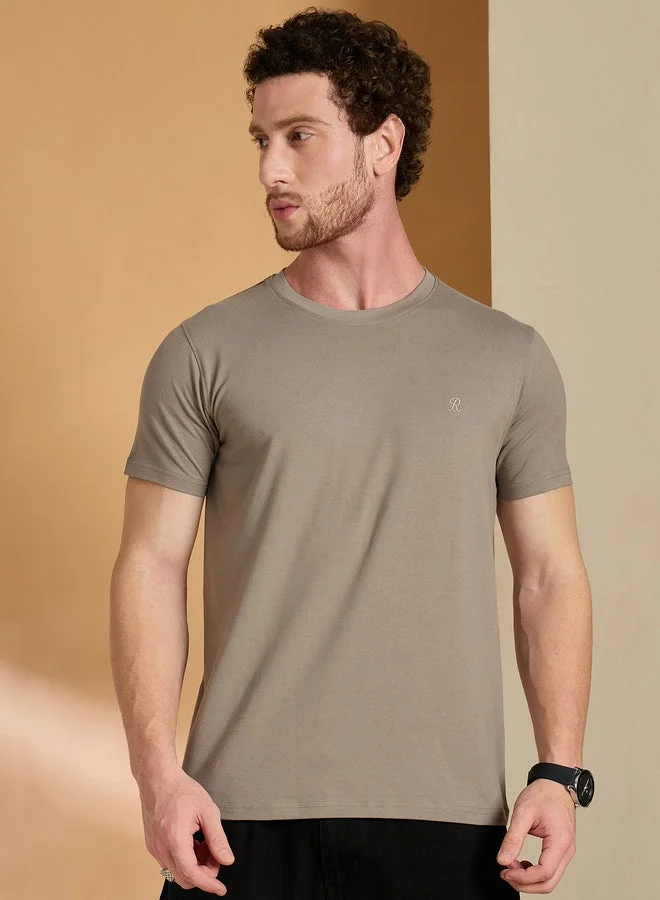 Take Two REPRISE Brown Cotton Blend Round Neck T-Shirt
