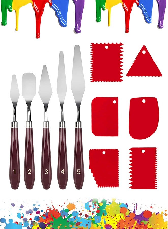 Lemon 11 Pcs Palette Set, 5 Pcs Stainless Steel Palette Knives and 6 Pcs Plastic Scrapers, Painting Accessories for Oil Acrylic Canvas Painting Color Mixing Thick Paint Applications - Image 1