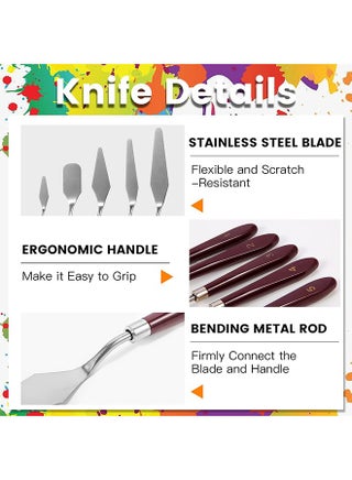 11 Pcs Palette Set, 5 Pcs Stainless Steel Palette Knives and 6 Pcs Plastic Scrapers, Painting Accessories for Oil Acrylic Canvas Painting Color Mixing Thick Paint Applications - view 4