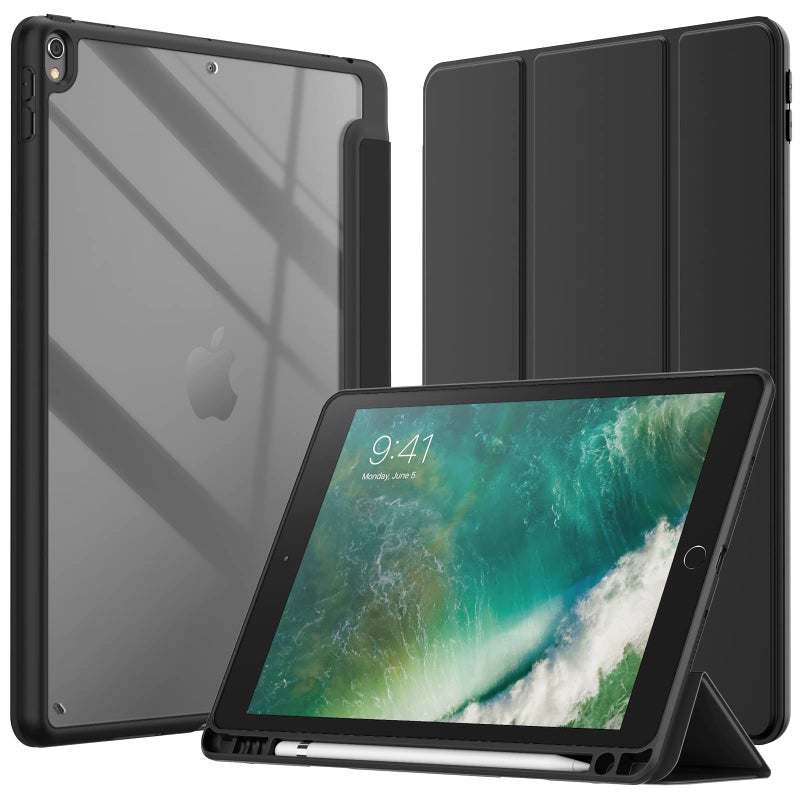 JETech Case for iPad Pro 10.5-Inch and iPad Air 3 (10.5-Inch 2019, 3rd Generation) with Pencil Holder, Clear Transparent Back Shell Slim Stand Shockproof Tablet Cover (Black) - Image 1