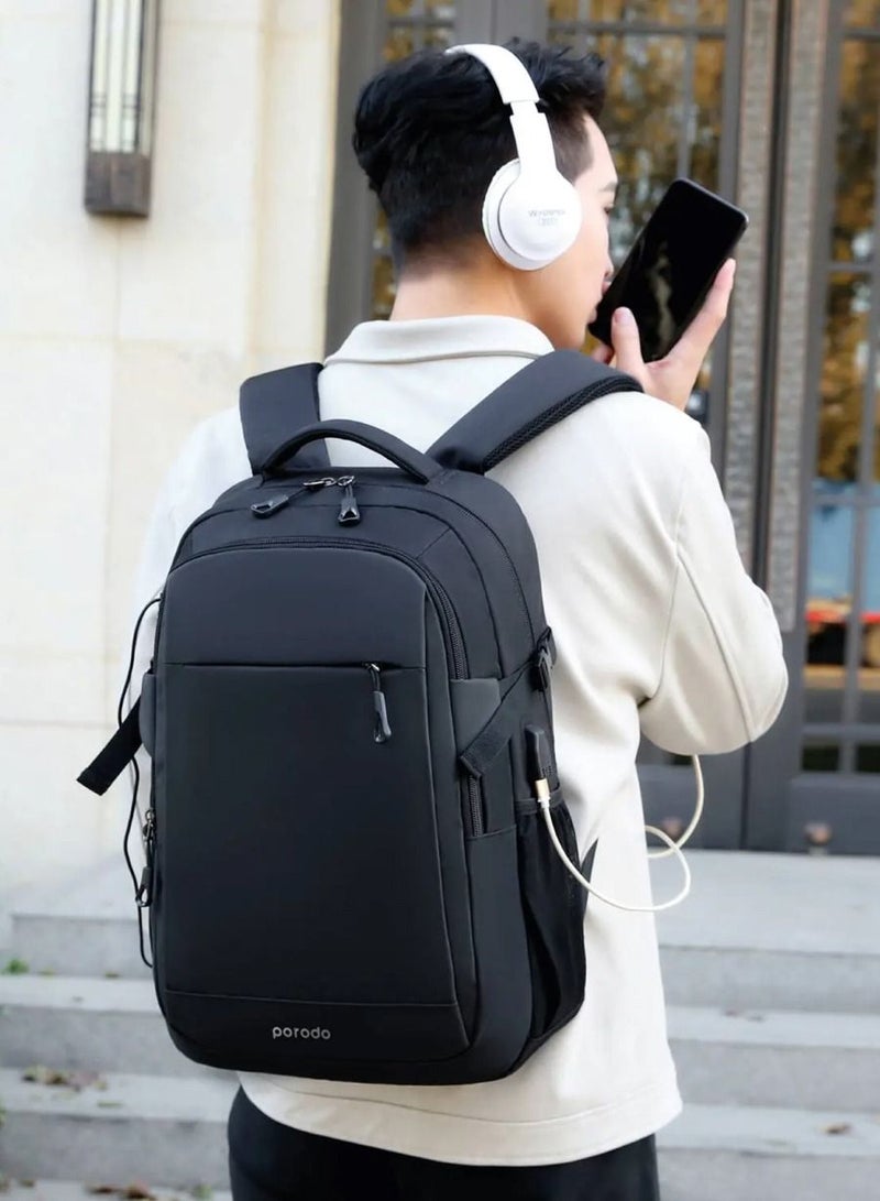 porodo حقيبة ظهر بورودو لايف ستايل مقاومة للماء من أكسفورد + PU مع منفذ USB-A - أسود - Image 4