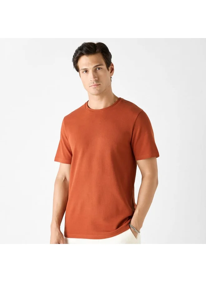 Iconic Iconic Textured T-shirt with Crew Neck and Short Sleeves