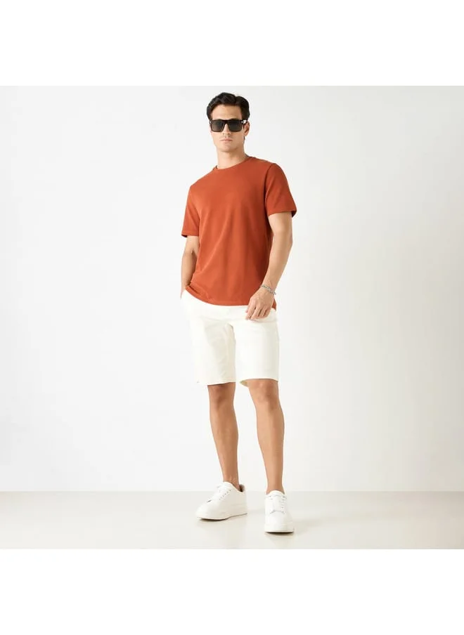 Iconic Iconic Textured T-shirt with Crew Neck and Short Sleeves
