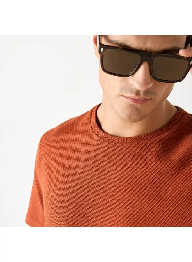 Iconic Iconic Textured T-shirt with Crew Neck and Short Sleeves