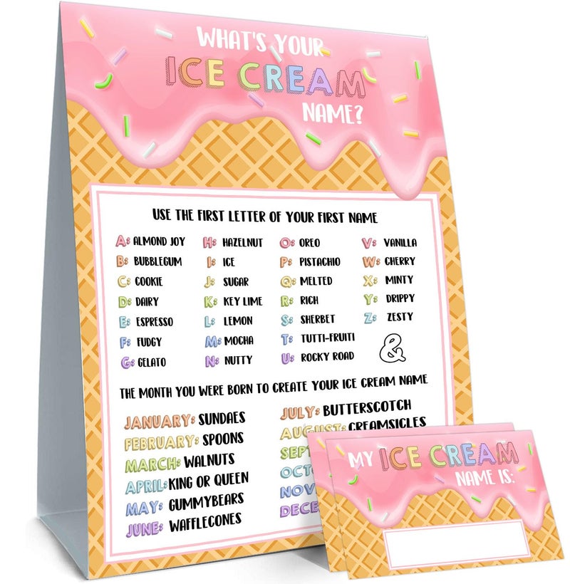BirtDerr Whats Your Ice Cream Name Ice Cream Decorations for Birthday Party 30PCS Sticker Name Cards for Birthday Party Supply - Image 2