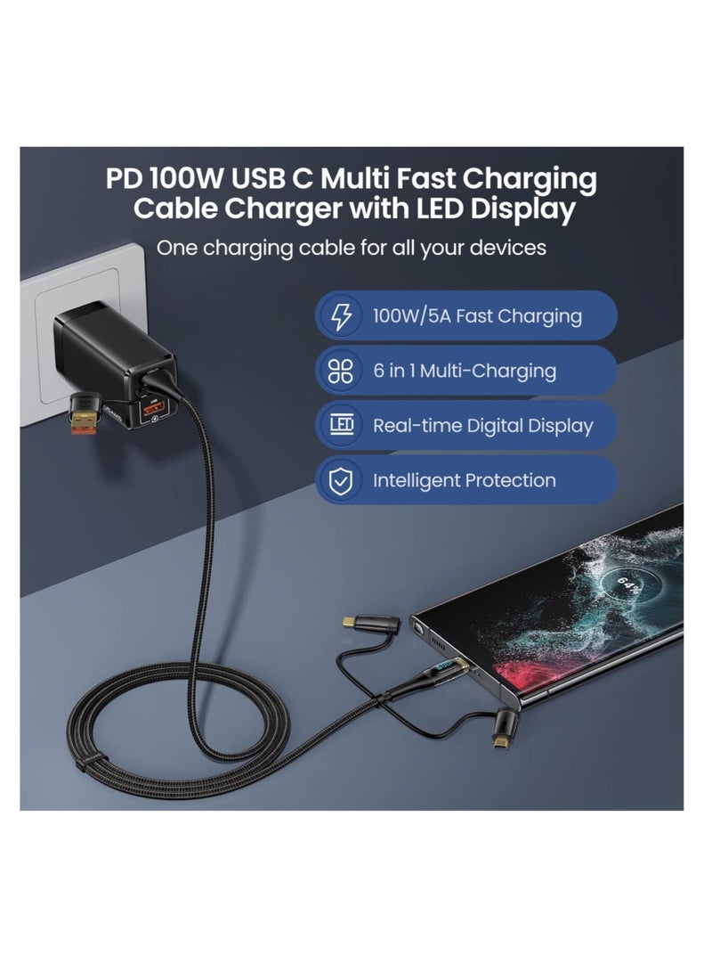 Captaintech USB C to Multi Charging Cable, 100W 4FT 5A Type C to Type C Fast Charger Charging Cord, with LED Display 5-in-1 Charging Cable, USB C/A to USB C/Micro/IP Charger Adapter, for Laptop/Tablet/Phone - Image 2