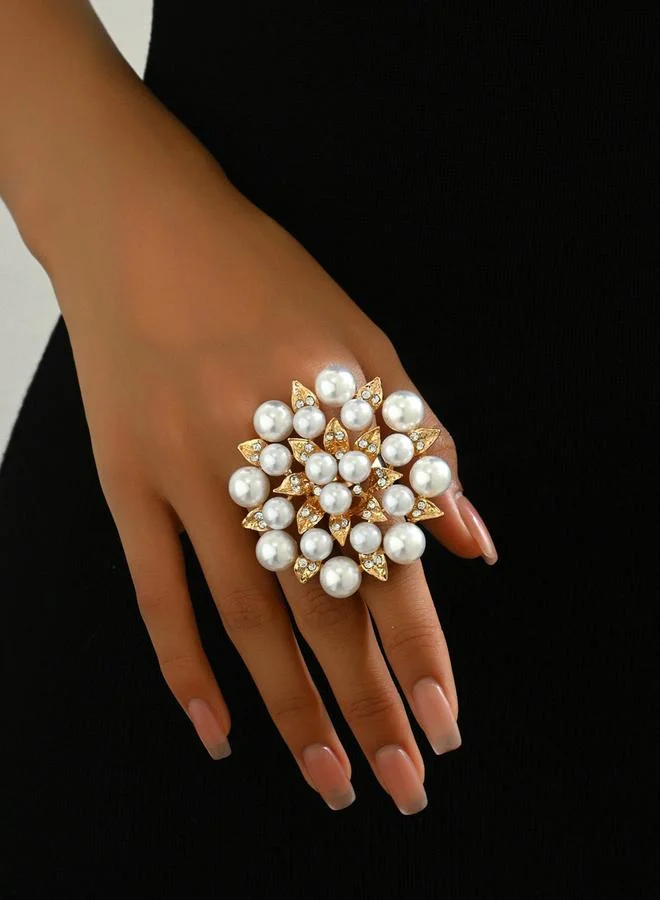 Take Two Take Two Embellished Faux Pearl Flower Ring