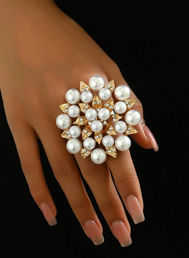 Take Two Take Two Embellished Faux Pearl Flower Ring