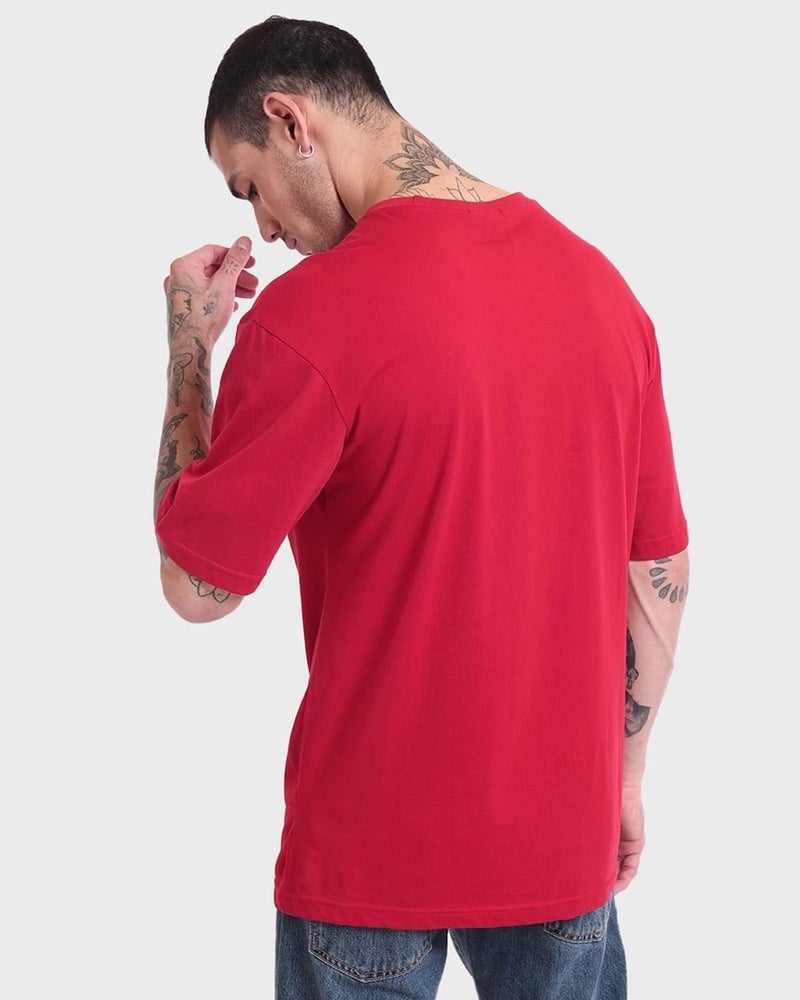 Bewakoof Men's Real Slim Shady Graphic Print Cotton T-Shirt- Oversized Fit, Round Neck, Half Sleeves 584921_Red_L - Image 4