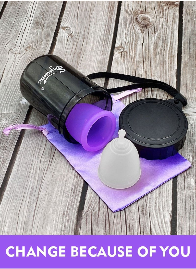 Syarme Menstrual Cup, Reusable Period Cup, Made of Medical Silicone, Replacement for Tampons and Pads, Contains 2 Menstrual Cups S and L, Washing Sterilizer Bottle and Cloth Bag  - Image 2