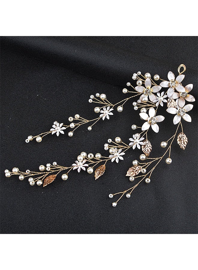 HY Gold Flower Wedding Prom Hair Accessories for Women Girls, Gold Hair Piece Vines Crystal Headband Pearls Handmade Wedding Hair Accessories - Image 2