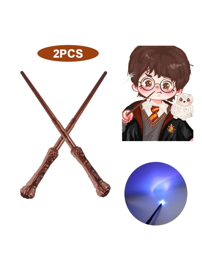 TAPIT 2PCS Light Up Magic Wizard Wand with Sound Effect, Illuminating Toy Wand for Kids, Party Costume Cosplay Accessory Halloween Favors (Brown) - Image 1