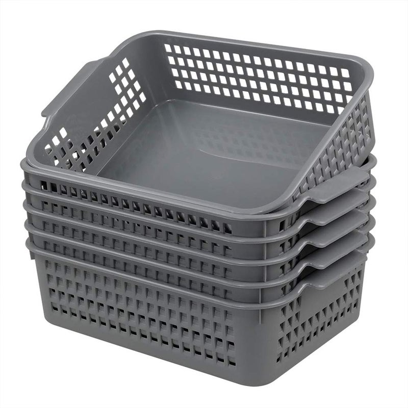 Ggbin 6 Pack Plastic Storage Baskets, Desktop Organizer Basket Bin, Grey Shelf Storage Basket