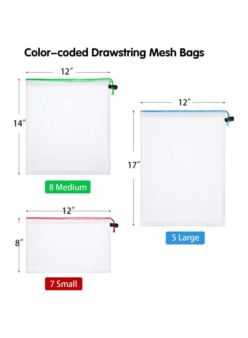 UNIVERSAL 20 Pieces Mesh Zipper Pouch Toy Storage Organization Mesh Bags Washable Reusable Produce Bags 5 Large 8 Medium 7 Small for School Office, Puzzles Games Organizing Storage Blue Green Red - Image 2