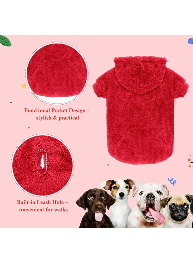 Waoduld Dog Sweaters for Medium Dogs,Dog Hoodie,Warm Fuzzy Fleece Sweatshirt with Hood & Pocket,Leash Hole,Cozy Cold Weather Pet Clothes Pet Sweater for Small Dogs(Red,M) - Image 4