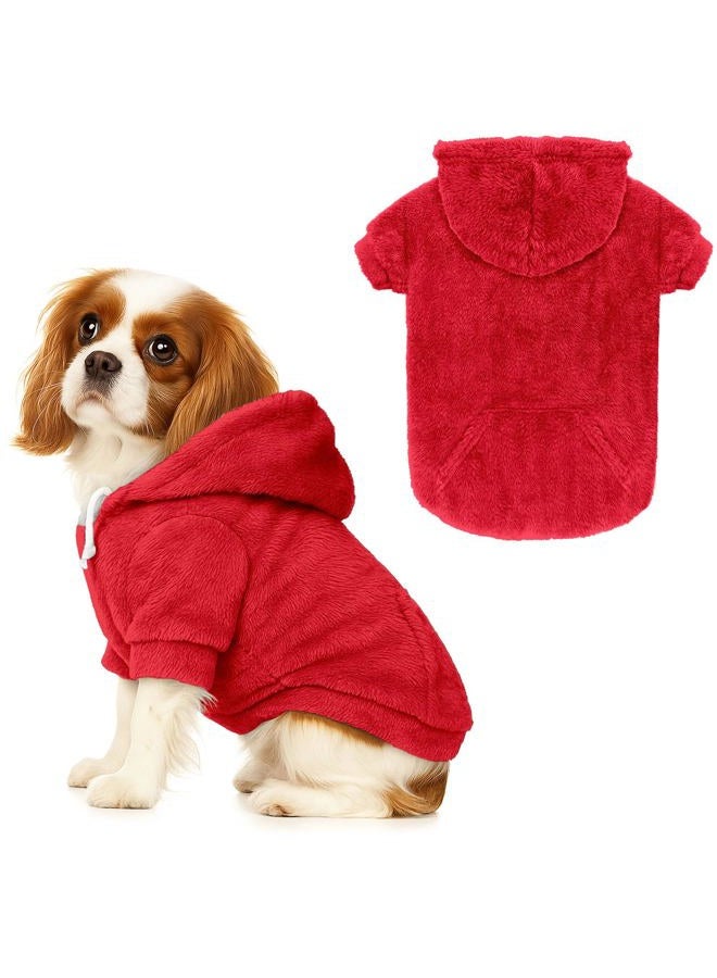 Waoduld Dog Sweaters for Medium Dogs,Dog Hoodie,Warm Fuzzy Fleece Sweatshirt with Hood & Pocket,Leash Hole,Cozy Cold Weather Pet Clothes Pet Sweater for Small Dogs(Red,M) - Image 1