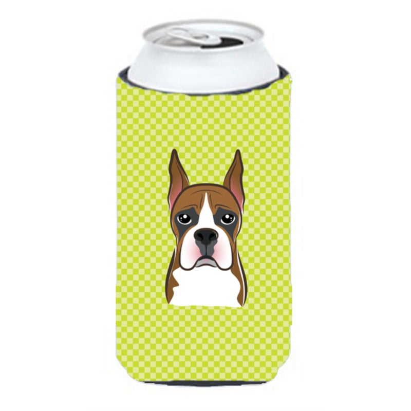 Caroline's Treasures Checkerboard Lime Green Boxer Tall Boy Beverage Insulator Hugger BB1285TBC