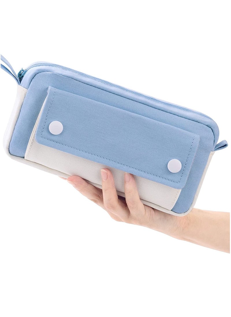 Y&D - Pencil Case Large Capacity Pen Pouch Durable Bag Portable Journaling Supplies with Easy Grip Handle Marker Travel Simple School Office Aesthetic Organizer for Girls Adults(Blue) - Image 1