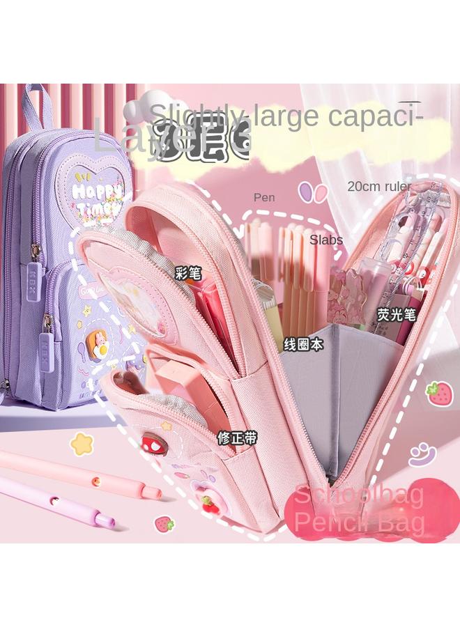 Bluejw 2025 High Color Value Schoolbag Canvas Pencil Case For Girls Primary School Children Large Capacity Cute Stationery For Girls - Image 3