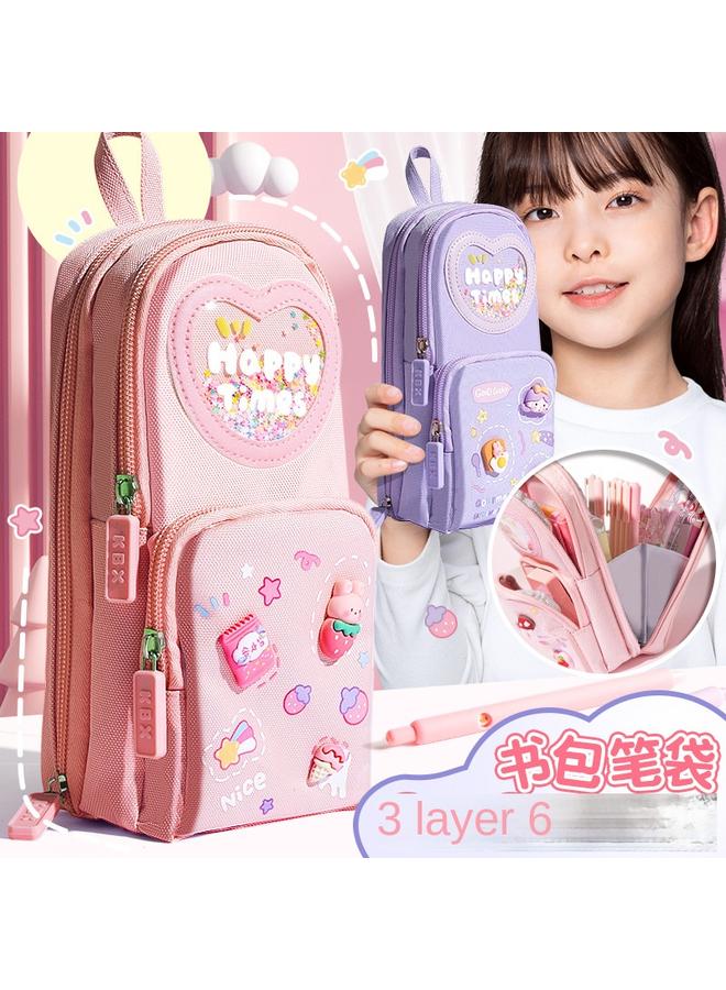 Bluejw 2025 High Color Value Schoolbag Canvas Pencil Case For Girls Primary School Children Large Capacity Cute Stationery For Girls - Image 4